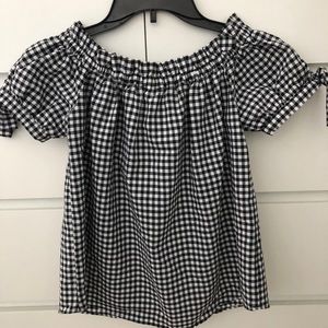 Off the shoulder checkered shirt
